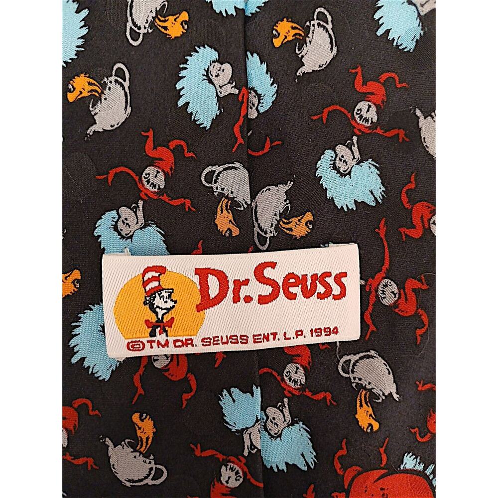 1996 Dr Seuss Tie Cat In The Hat Silk Thing 1 2 Blue Necktie Goldfish Collector - Picture 3 of 9
